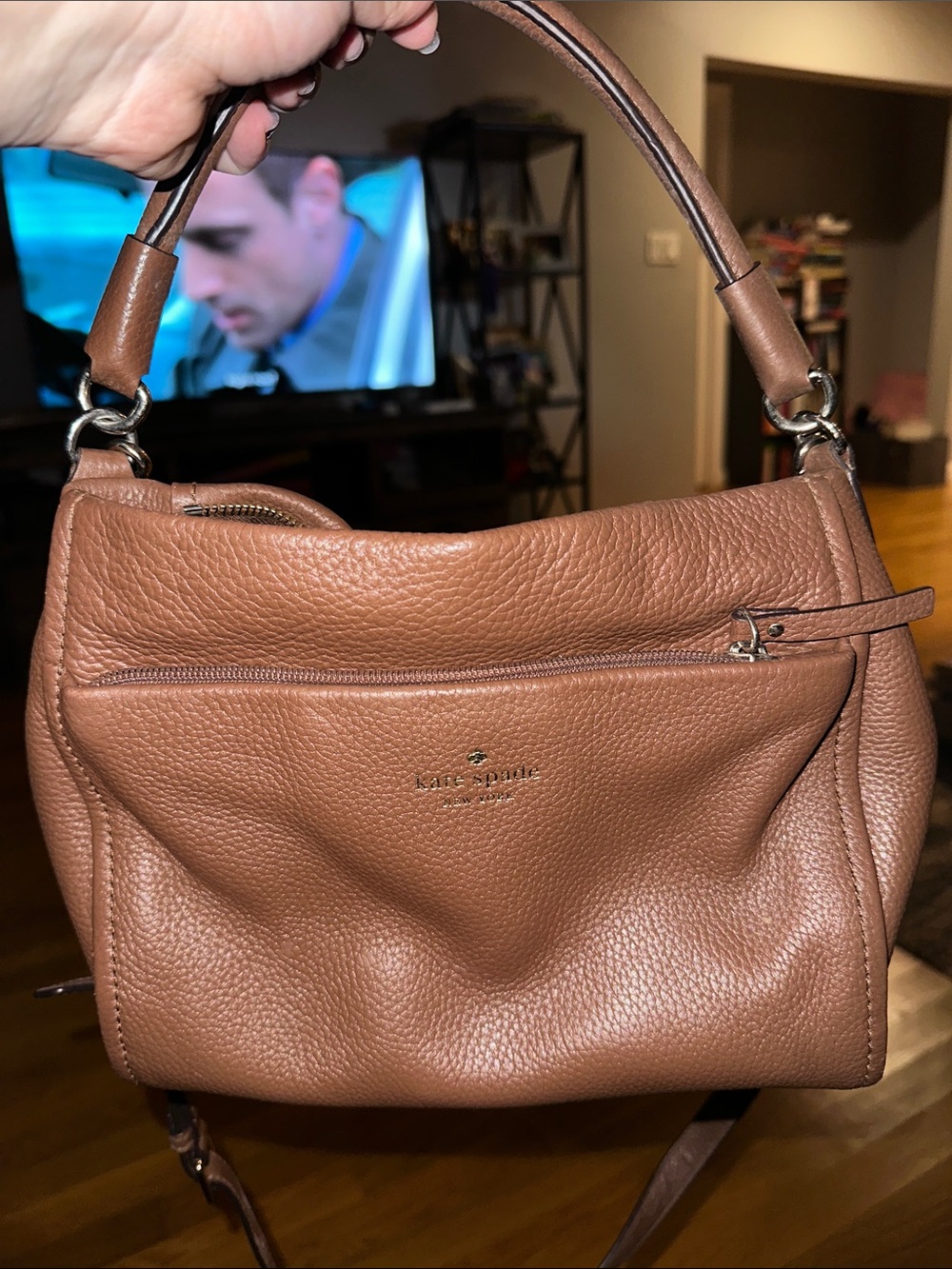 kate spade Pebbled Leather Shoulder Bag in Brown with Crossbody Strap